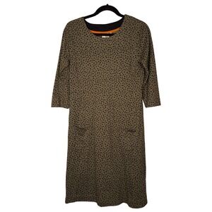 Weird Fish Dark Olive Polka Dot Organic Cotton Tunic Dress Pockets‎ Size 10